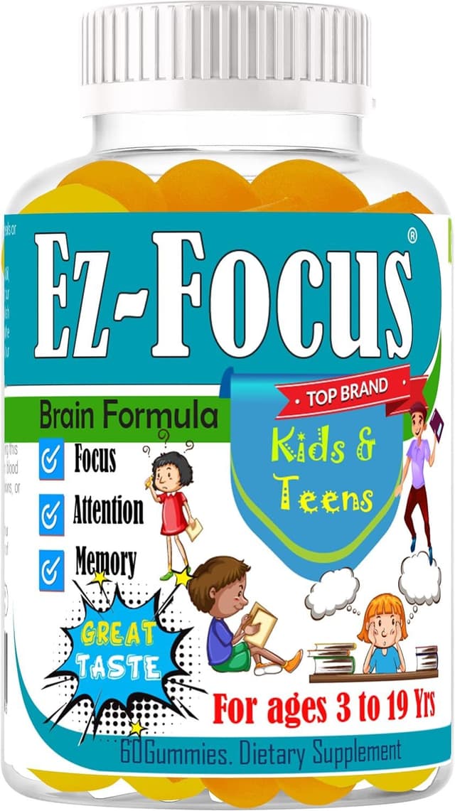 Ez-Focus Kids & Teens DHA Omega-3 Gummies – Brain, Focus & Memory Support – 60 Count Description