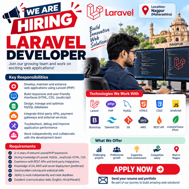 WE ARE HIRING – PHP Laravel Developer – Full Stack Web Developer